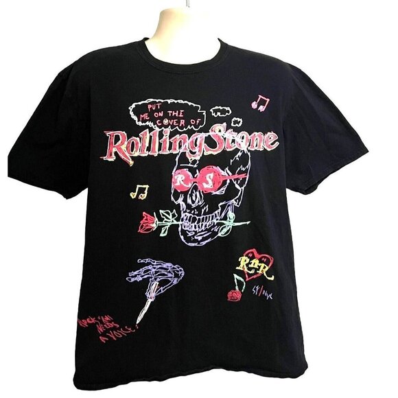 Rolling Stone Magazine Music Black Graphic T-Shirt Large Skull Gothic Stretch - Picture 1 of 7
